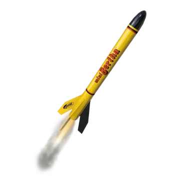 a yellow rocket is flying through the air