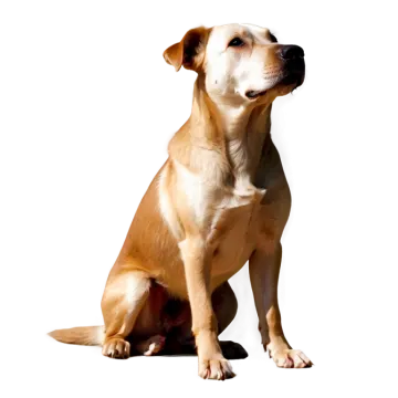 a brown and white dog sitting on a white surface