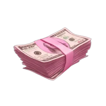 a stack of money with a pink ribbon on top