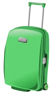 a green suitcase with wheels