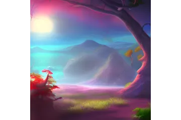 an image of a fantasy landscape with trees and mountains