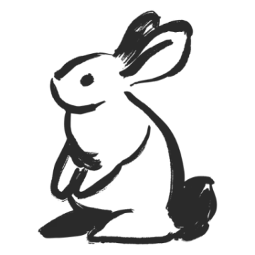 a black and white drawing of a rabbit