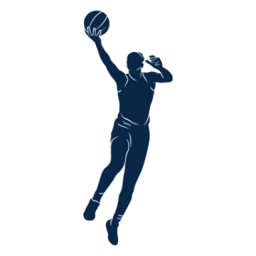 a silhouette of a basketball player in the air