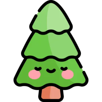 a green christmas tree with pink cheeks