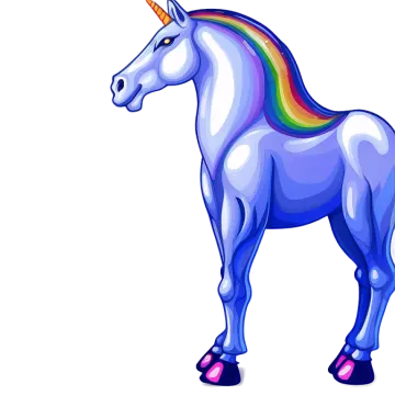 a blue unicorn with a rainbow mane