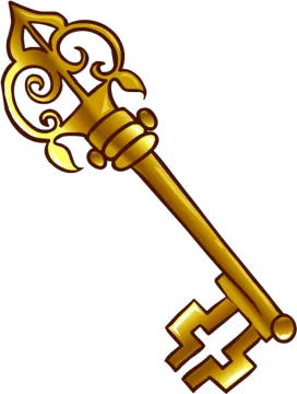 a golden key on a white background