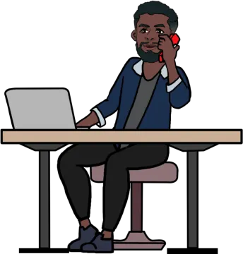 a man sitting at his desk talking on the phone
