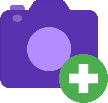 a purple camera with a green cross on it