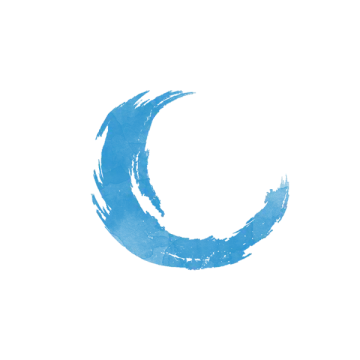 a blue crescent with the words designed by forge