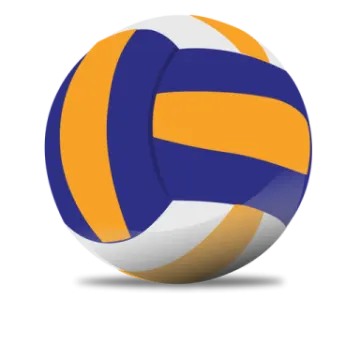 an orange and blue volleyball ball on a white background