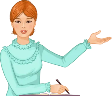 a woman sitting at a desk with her hand out