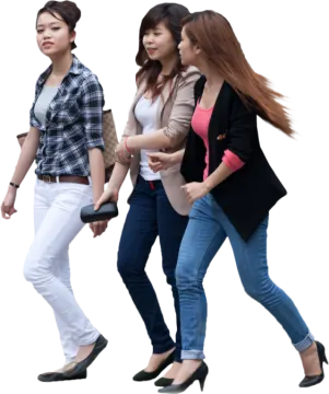 three young women walking together