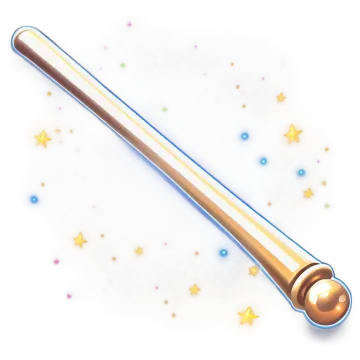 a gold and blue wand with stars around it