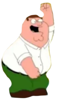 a cartoon character in a white shirt and green pants
