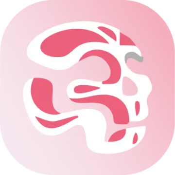 a pink and white logo with the letter s on it