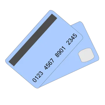 a blue credit card with a white background