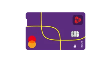 a purple credit card with an orange circle on it