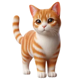 an orange and white cat standing on a white background