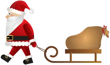 a santa claus pulling a sler with a reindeer