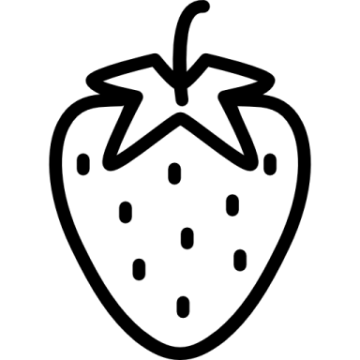 a black and white drawing of a strawberry