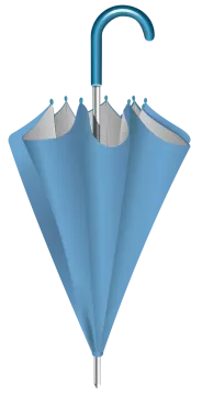 a blue umbrella with a metal handle
