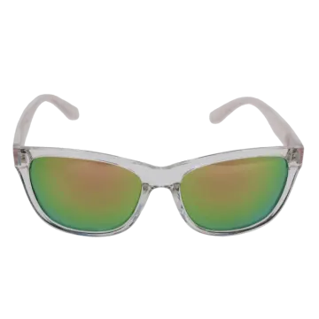 a pair of clear sunglasses with green mirrored lenses