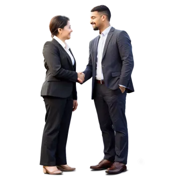 a business man and woman shaking hands