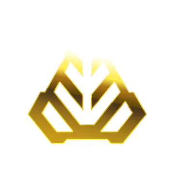 a gold logo with the letter m on it