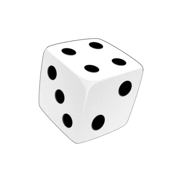 a white dice with black dots on it