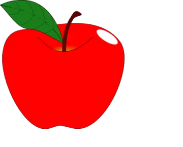 an apple with a green leaf on it