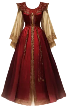 a red and gold renaissance dress
