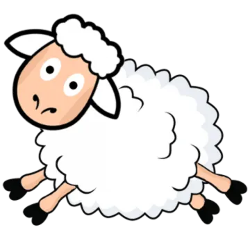 a cartoon sheep laying down on the ground