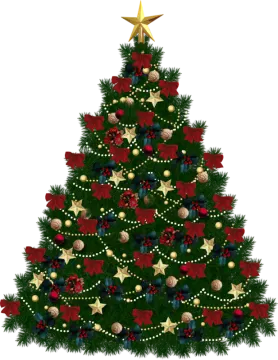 a christmas tree with red and gold decorations