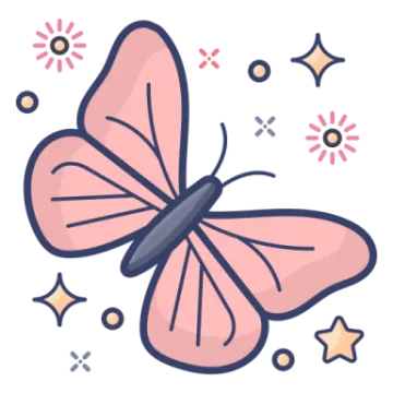 a pink butterfly with stars around it