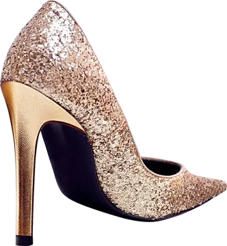 a pair of gold glitter shoes