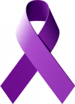 a purple ribbon on a white background