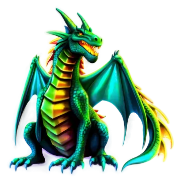 a green and yellow dragon sitting on the ground