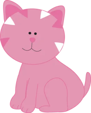 a pink cat sitting down on the ground