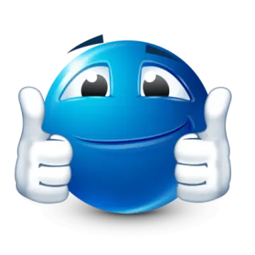 a blue smiley face with two thumbs