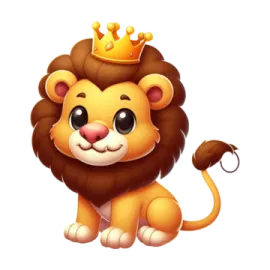 a cartoon lion with a crown on its head