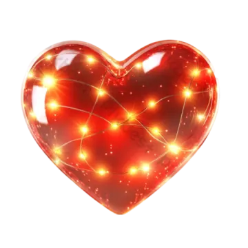 a red heart with glowing lights on it