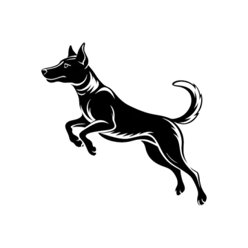 a black and white silhouette of a dog running