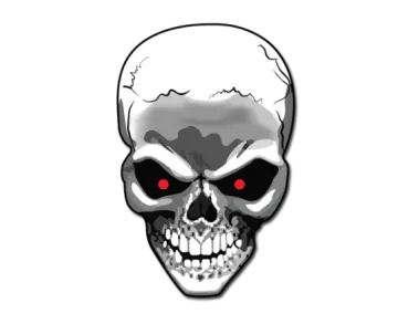a skull with red eyes