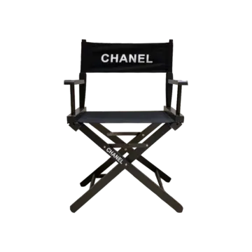 a black and white chair with the word chan on it