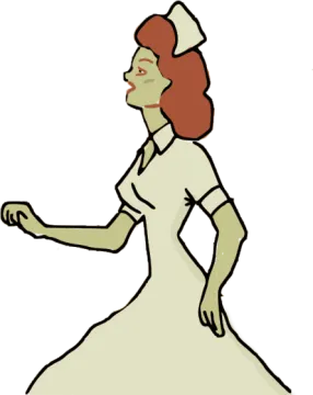 a cartoon of a woman in a white dress