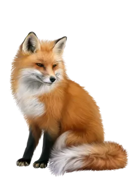 a painting of a red fox sitting down
