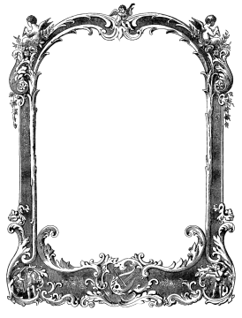 a black and white drawing of an ornate frame
