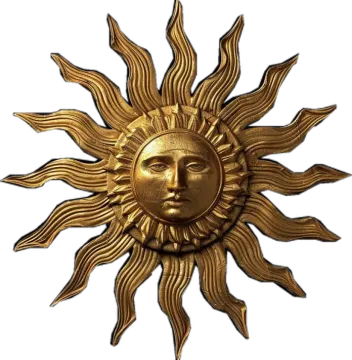 a gold sun wall hanging on a white background