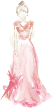 a drawing of a woman in a pink dress