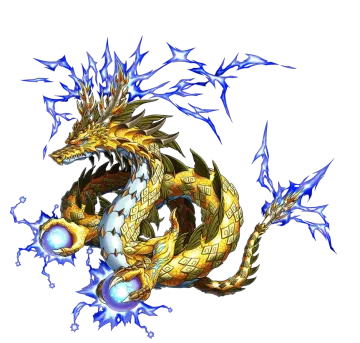 a golden dragon with blue and yellow wings